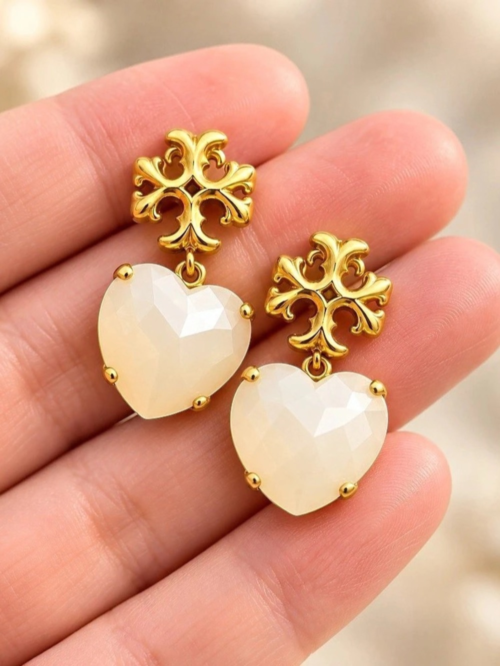 Tory Burch Roxanne Heart Drop Earrings Gold & White Heart Drop Earrings Like New